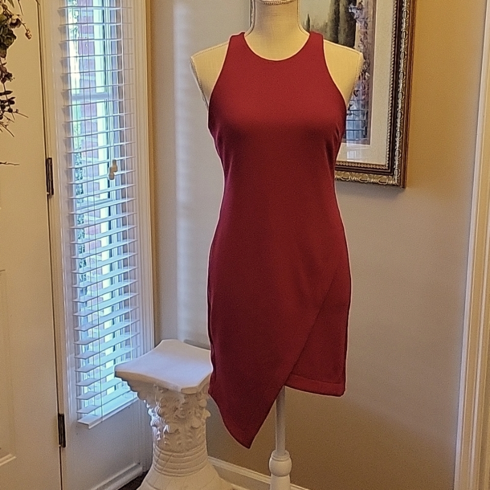 Leith fuchsia stretch texture sleeveless dress asymmetric hem Lined Small EUC …